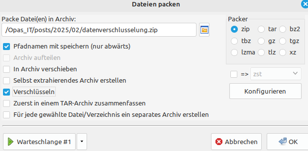 Packen und Verschlüsseln